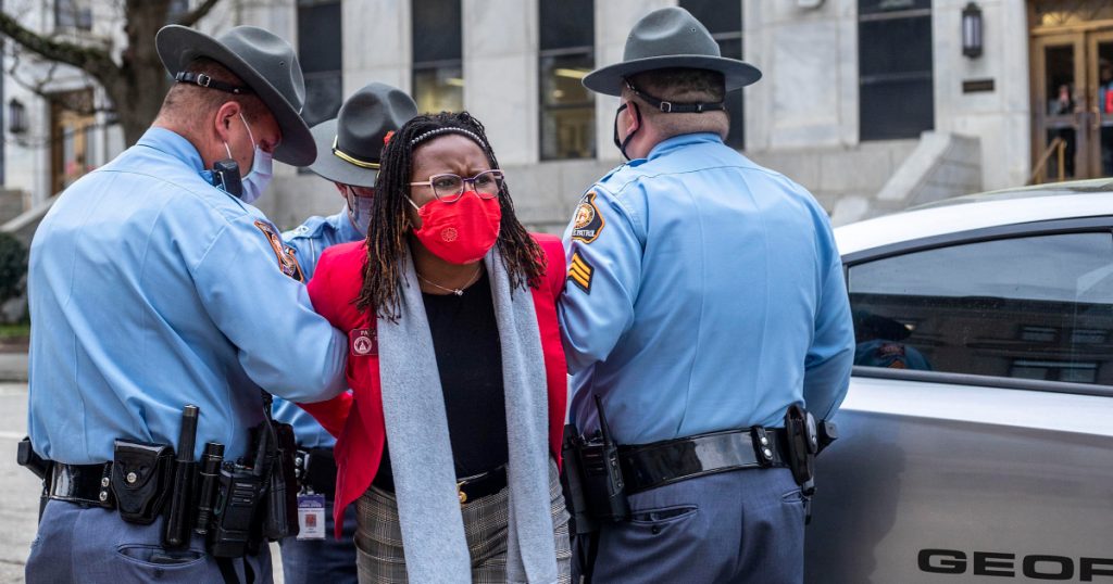 georgia-state-rep.-arrested-while-protesting-restrictive-voting-law,-video-shows