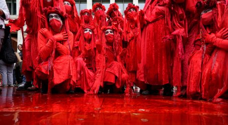 Extinction Rebellion Protesters Paint London Red