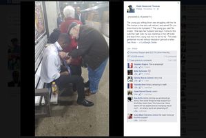 Elderly man gives stranger tie tutorial