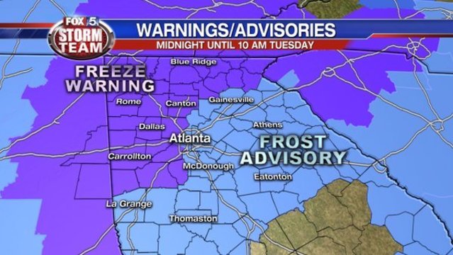 Frost, freeze expected in Atlanta, north Ga. tonight