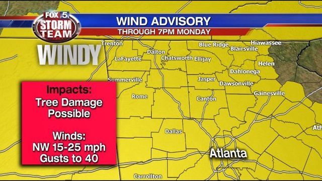 Wind advisory issued for North Georgia; potential for falling trees