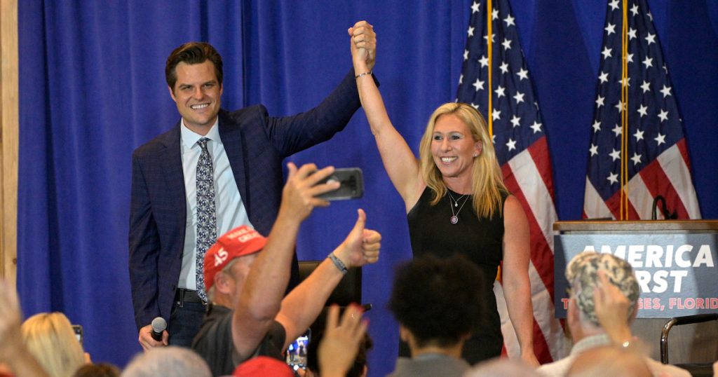 watch:-matt-gaetz-and-marjorie-taylor-greene-combine-forces-at-a-rally-in-florida